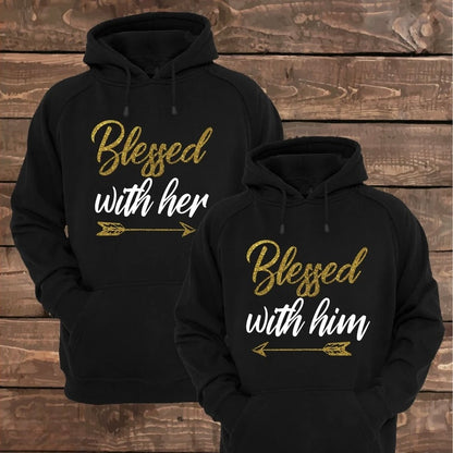 Matching Couple Hoodies - Custom Embroidered Blessed With Sweatshirts Unique Gift For Couples