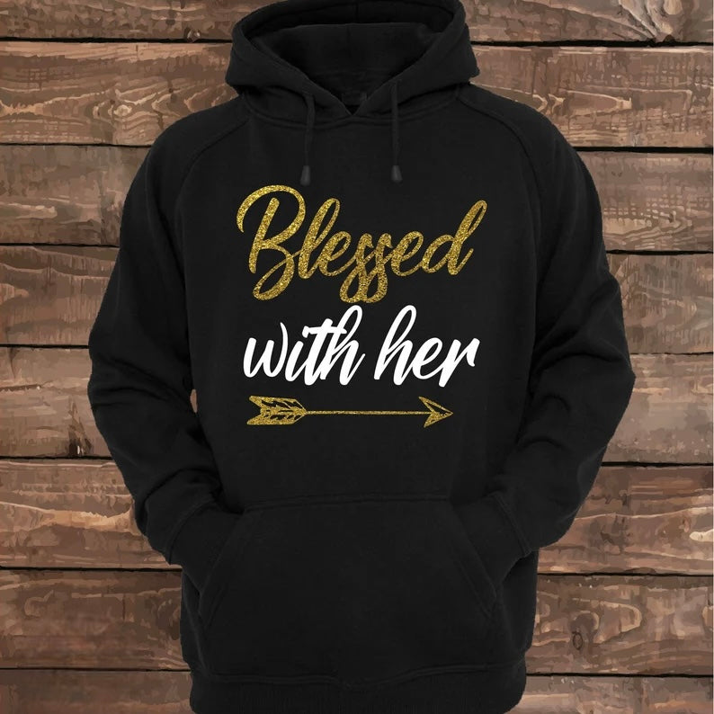 Matching Couple Hoodies - Custom Embroidered Blessed With Sweatshirts Unique Gift For Couples