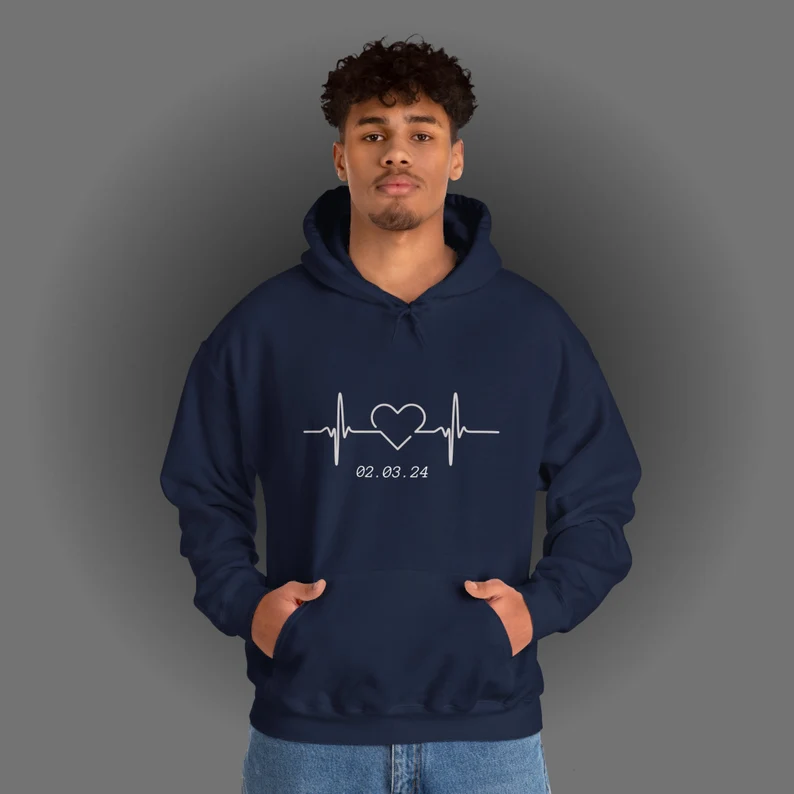 Matching Couple Hoodies - Custom Embroidered hoodies Heartbeat sweaters For Couples