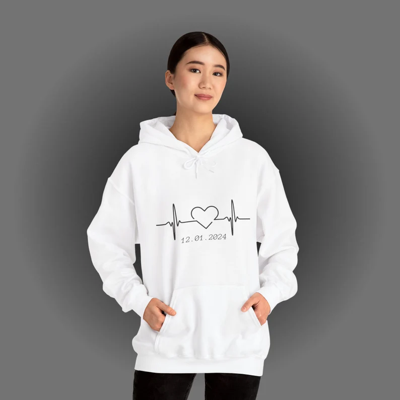 Matching Couple Hoodies - Custom Embroidered Sweatshirts Heartbeat Hoodies For Couples