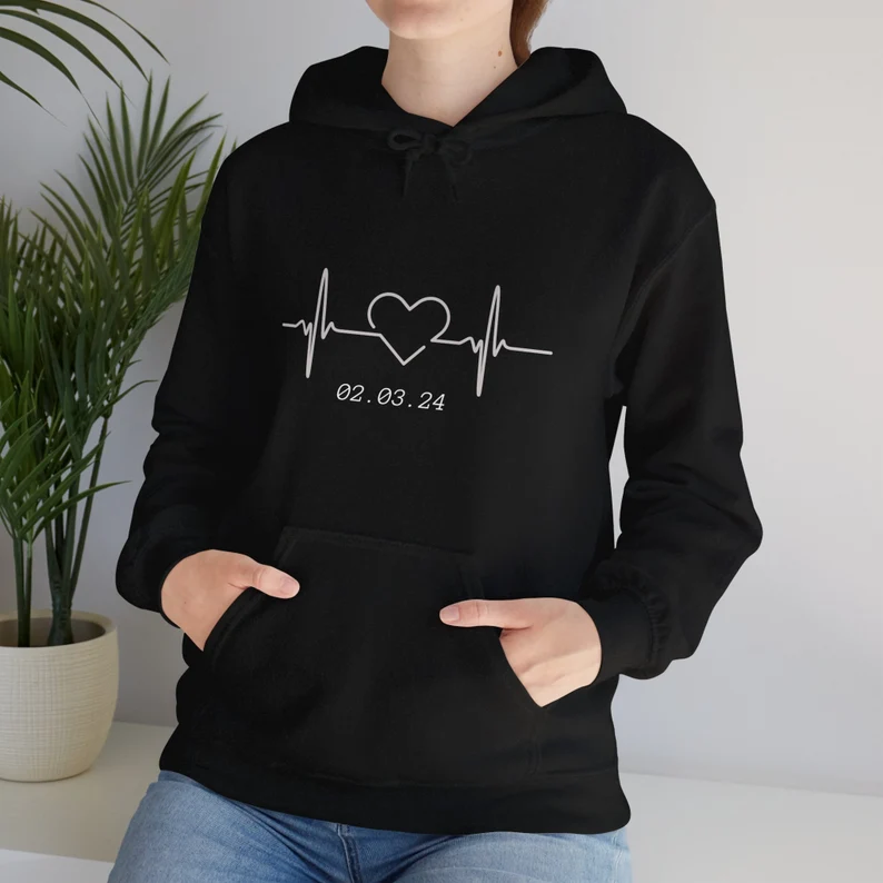 Matching Couple Hoodies - Custom Embroidered Sweatshirts Heartbeat Hoodies For Couples