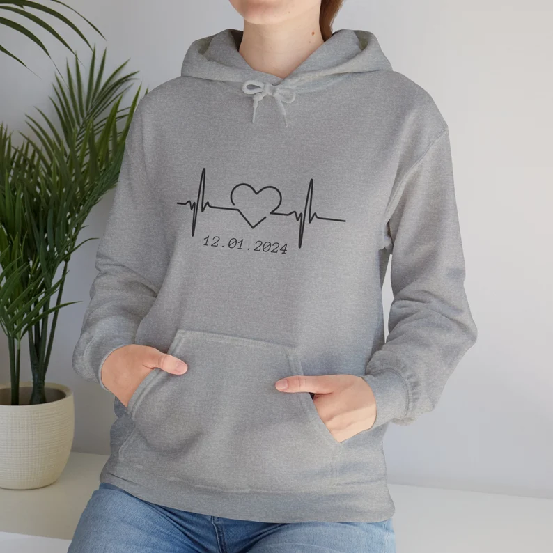 Matching Couple Hoodies - Custom Embroidered Sweatshirts Heartbeat Hoodies For Couples