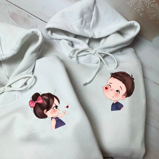 Matching Couple Hoodies - Cartoon Couple Customizable Hoodies For Couples