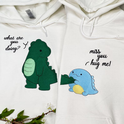 Matching Couple Hoodies - Custom Embroidered Dinosaur Hoodie for Couples