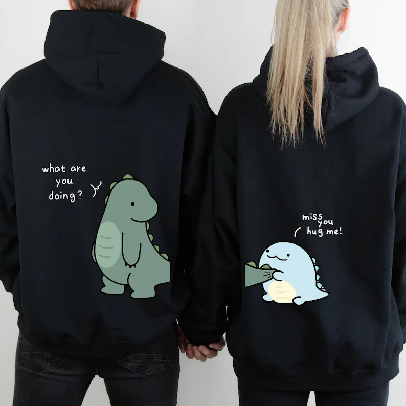 Matching Couple Hoodies - Dinosaur Custom Embroidered Couples Matching Hoodies