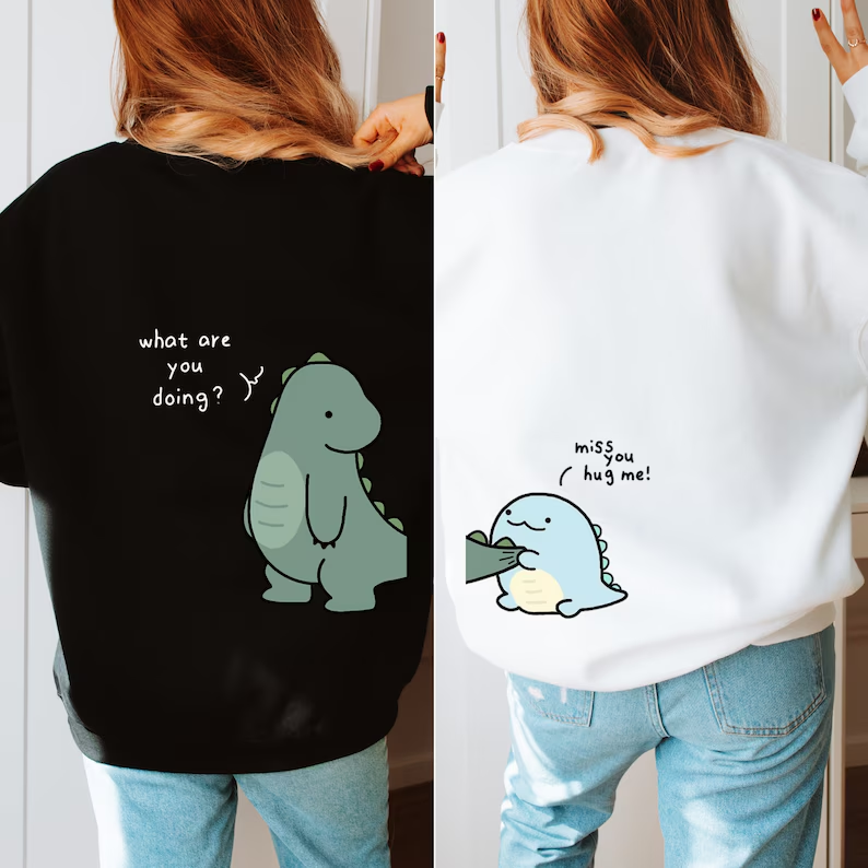 Matching Couple Hoodies - Dinosaur Custom Embroidered Custom Couple Hoodies