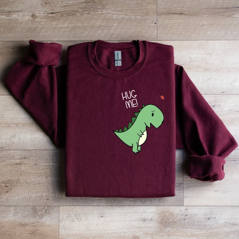 Matching Couple Hoodies - "Hug Me" Dinosaur Custom Embroidered Custom Couple Hoodies