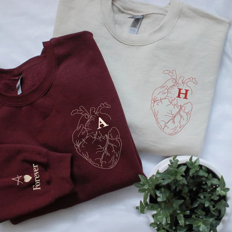 Matching Couple Hoodies - Heart Custom Embroidered customizable hoodies for couples