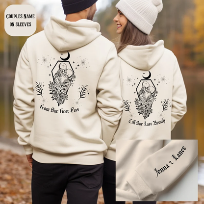 Matching Couple Hoodies - "From Our First Kiss" Custom Embroidered customizable hoodies for couples