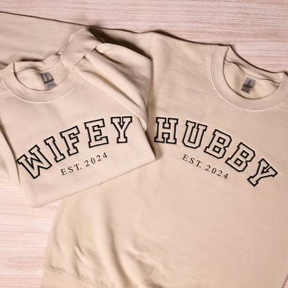 Matching Couple Hoodies - Hubby & Wifey Custom Embroidered Couples Matching Hoodies