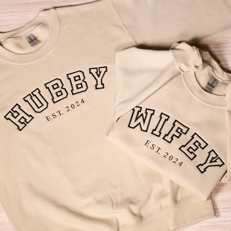 Matching Couple Hoodies - Hubby & Wifey Custom Embroidered matching hoodies for couples