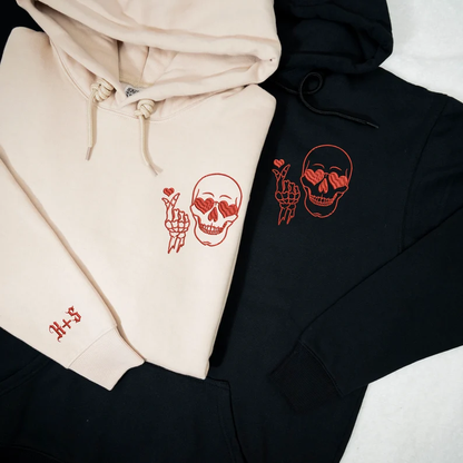 Matching Couple Hoodies - Skeleton Skull Custom Embroidered customizable hoodies for couples