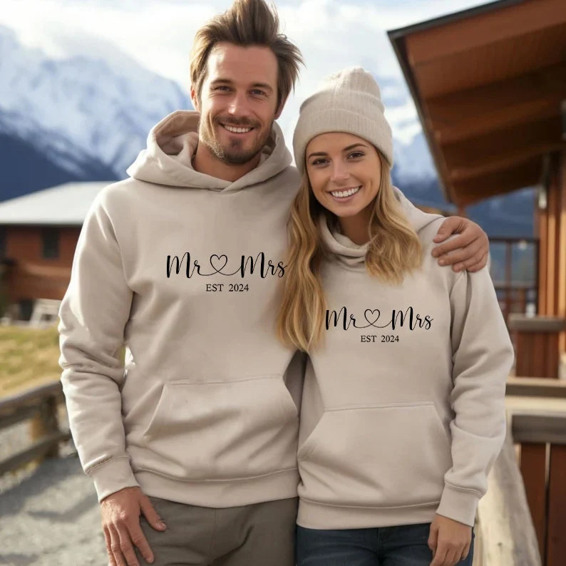 Matching Couple Hoodies - Mr. & Mrs. Custom Embroidered Couples Matching Hoodies 