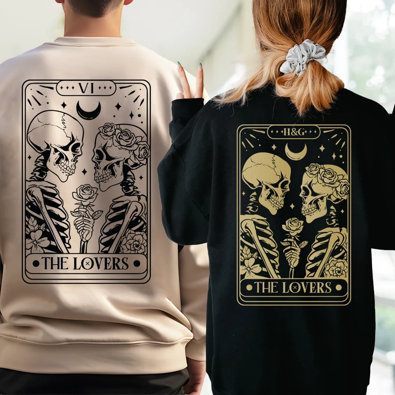 Matching Couple Hoodies - Tarot Skeletons Custom Embroidered Couples Matching Hoodies (Copy)