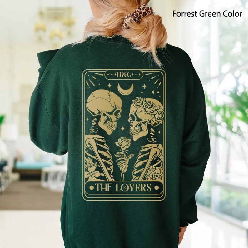 Matching Couple Hoodies - Tarot Skeletons Custom Embroidered matching hoodies for couples