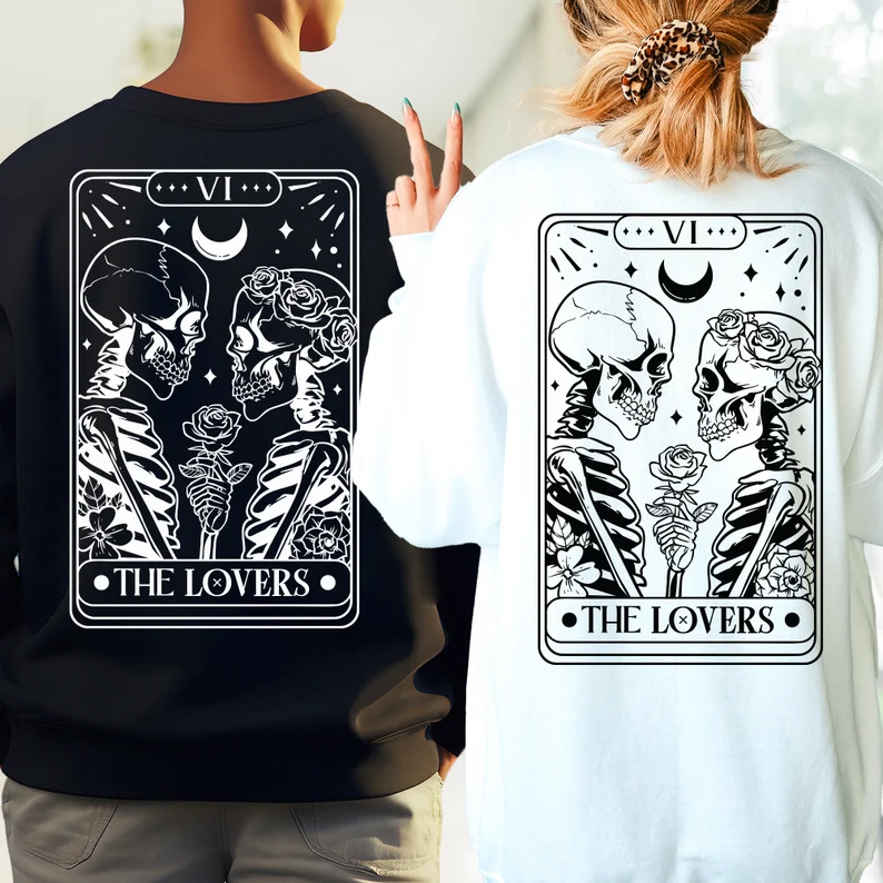 Matching Couple Hoodies - Tarot Skeletons Custom Embroidered customizable hoodies for couples