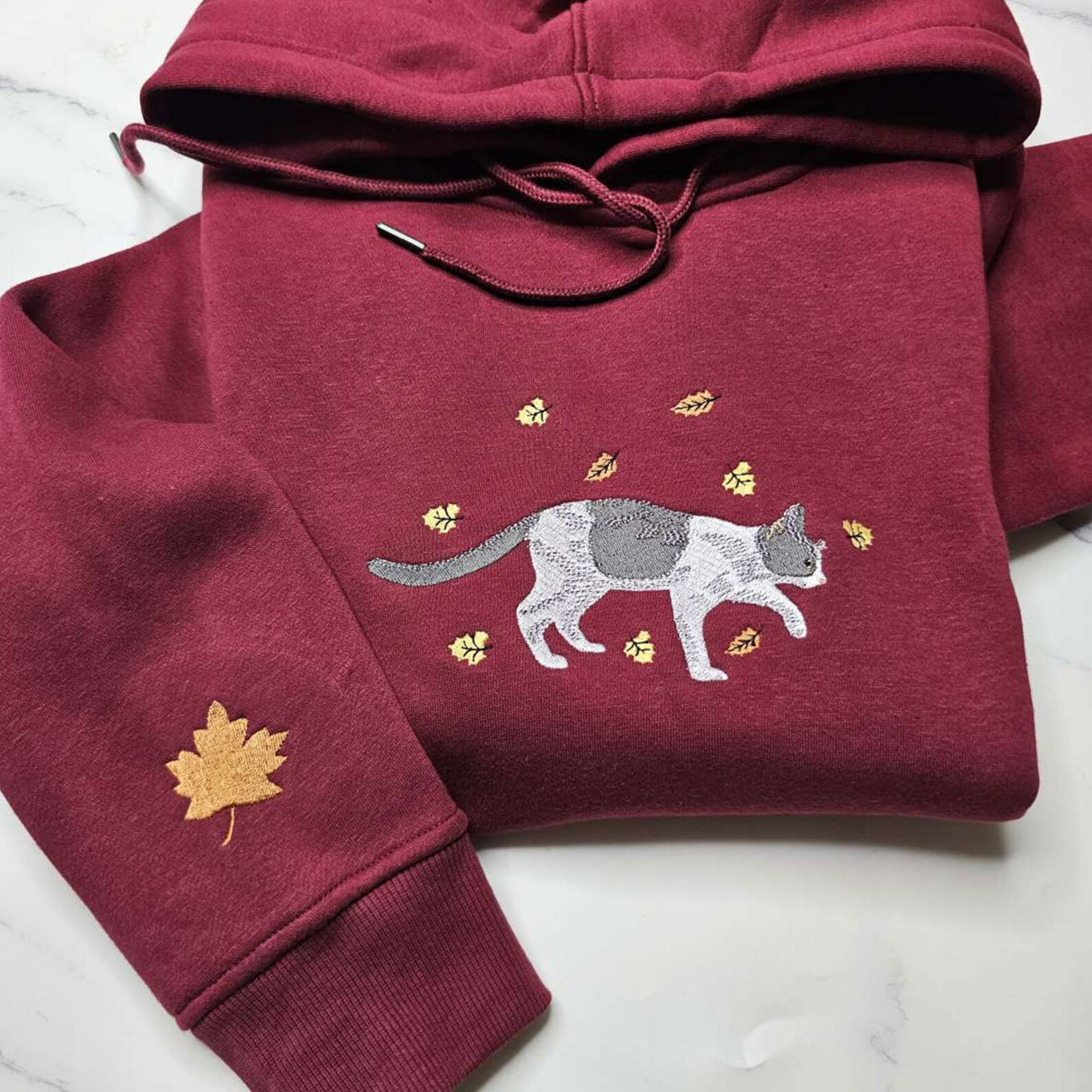 Embroidery sweatshirt with fall-themed pet design, ideal custom sweatshirt for dog lovers