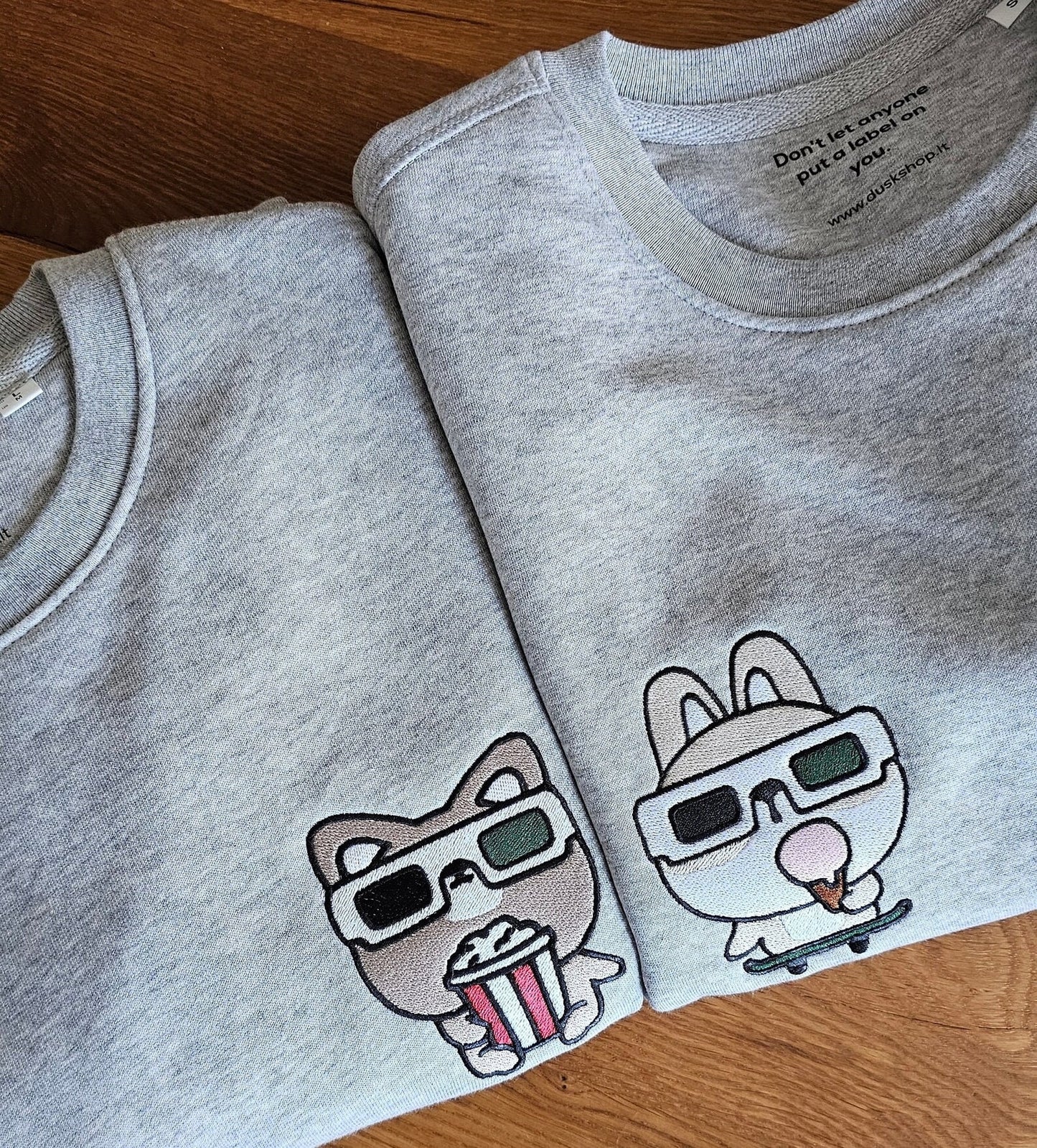 Matching Couple Hoodies - Cartoon Cat Custom Embroidered personalized couple hoodies