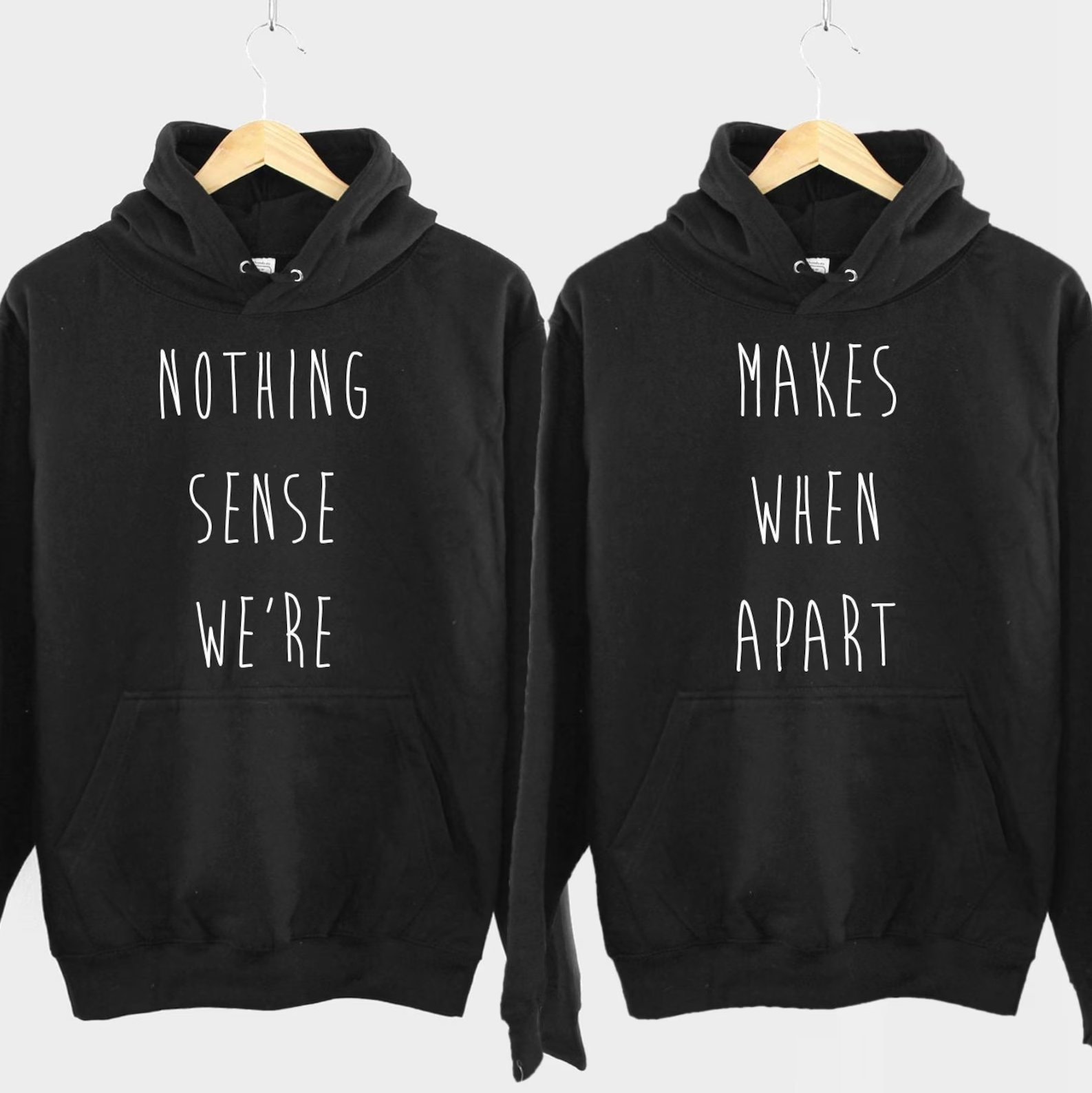 Black and gray love-themed hoodies perfect for casual outings and gifts.