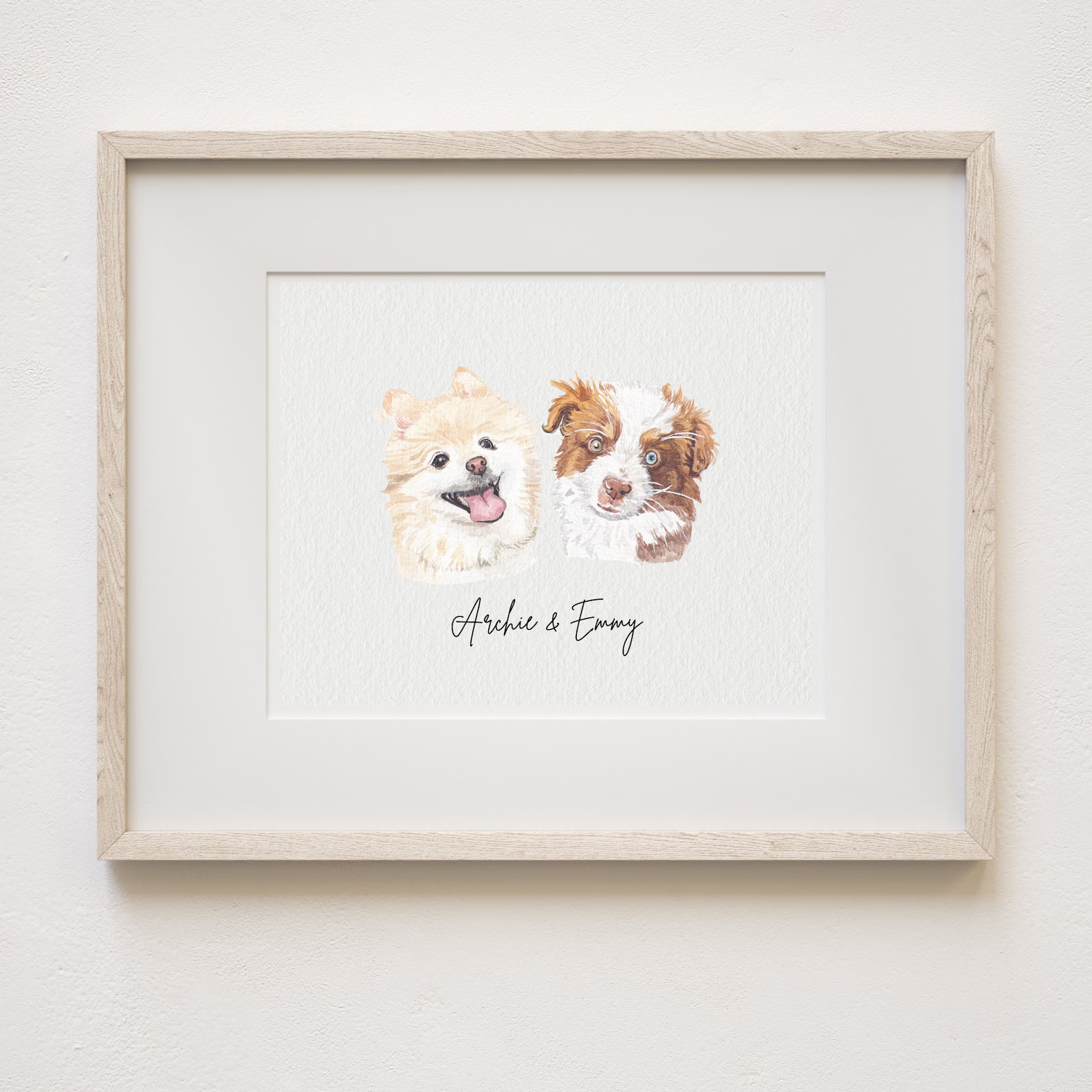 Custom illustrated pet artwork with elegant calligraphy.