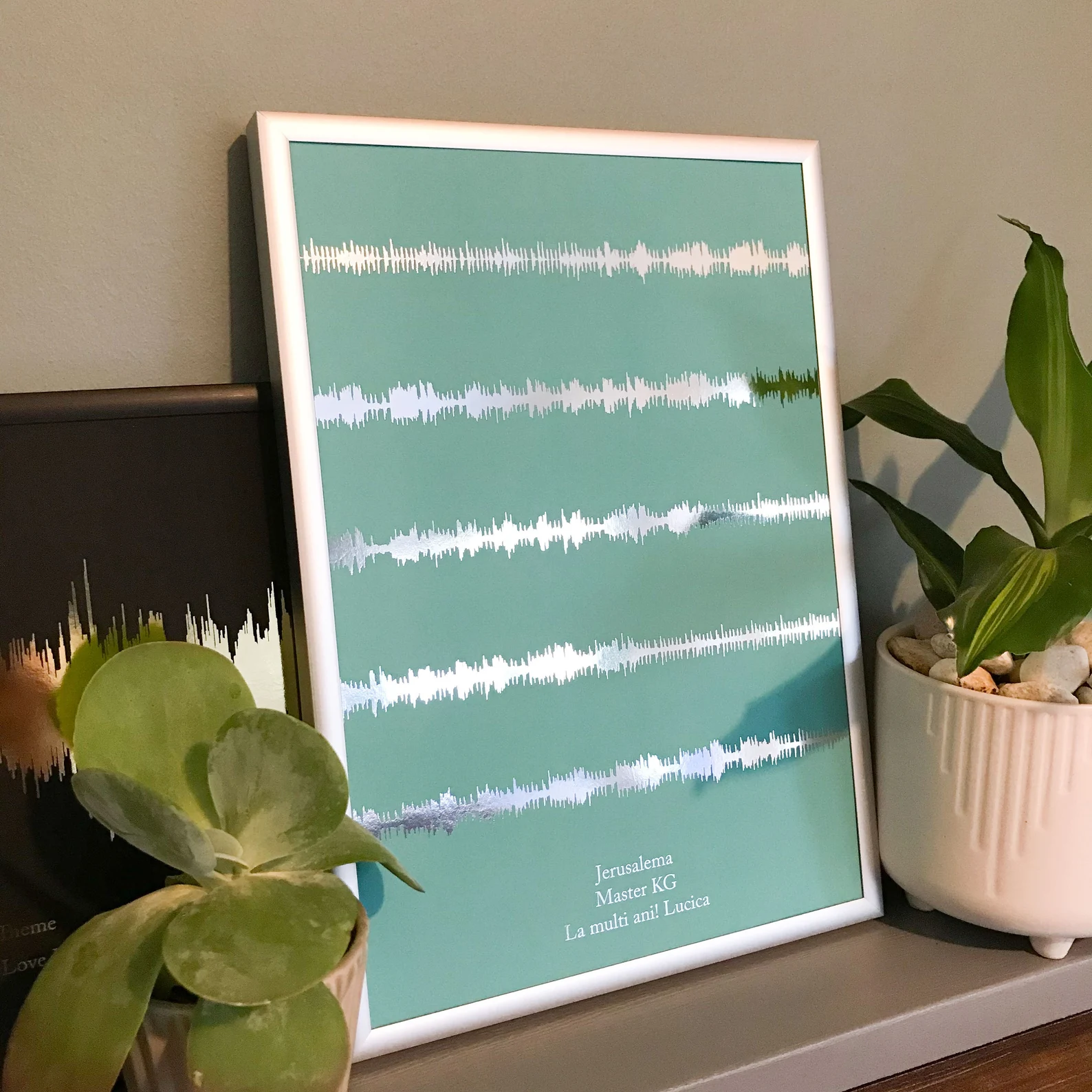 Sound wave art print with metallic silver accents