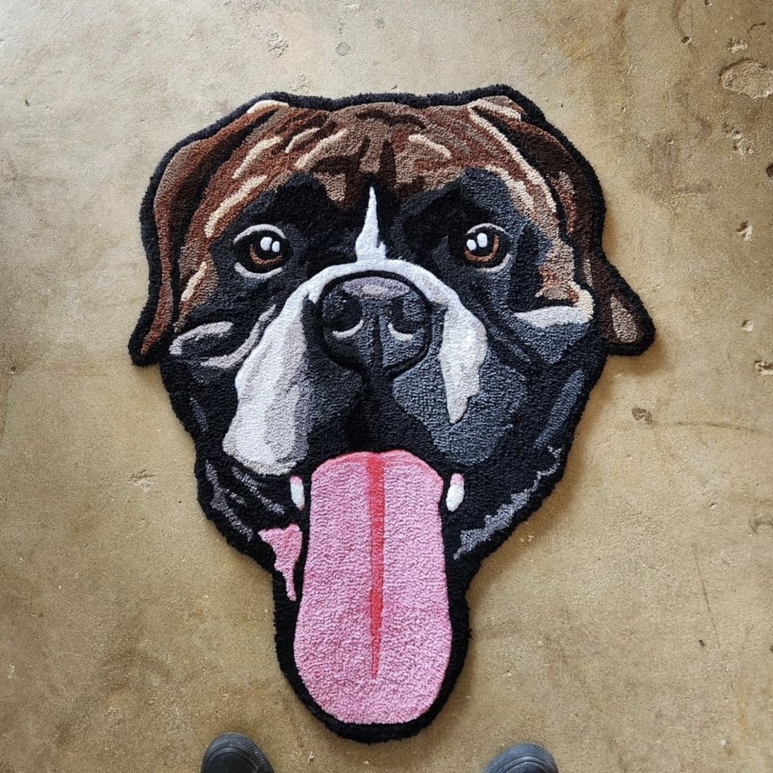 Personalized dog rug with a boxer breed face