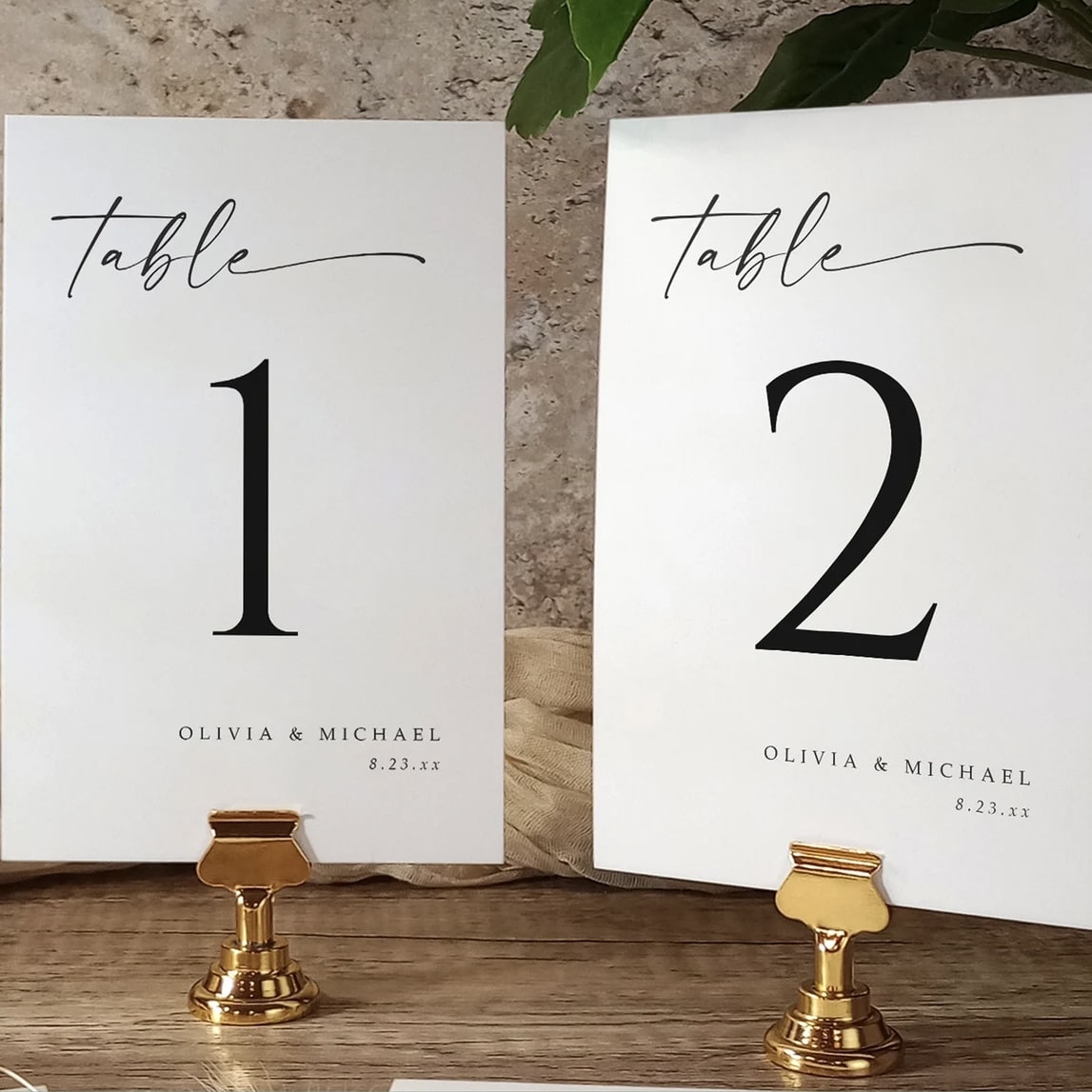 Custom wedding table numbers with "Table" and large bold numbers