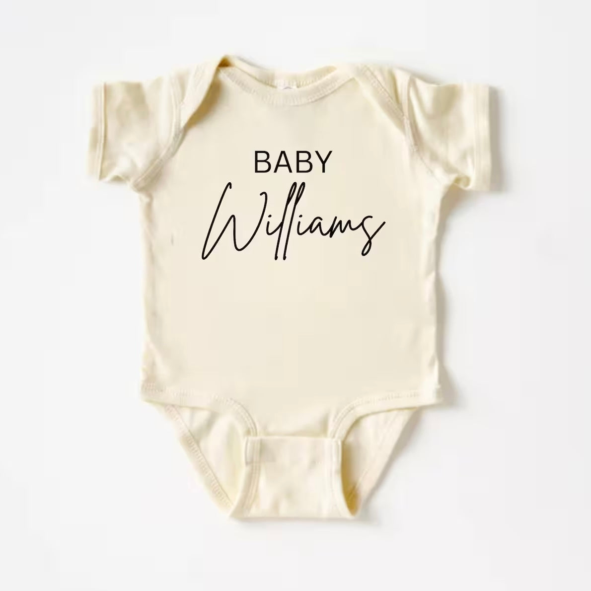 Cute 'Sweet Beginnings' baby onesie with personalized name in modern lettering