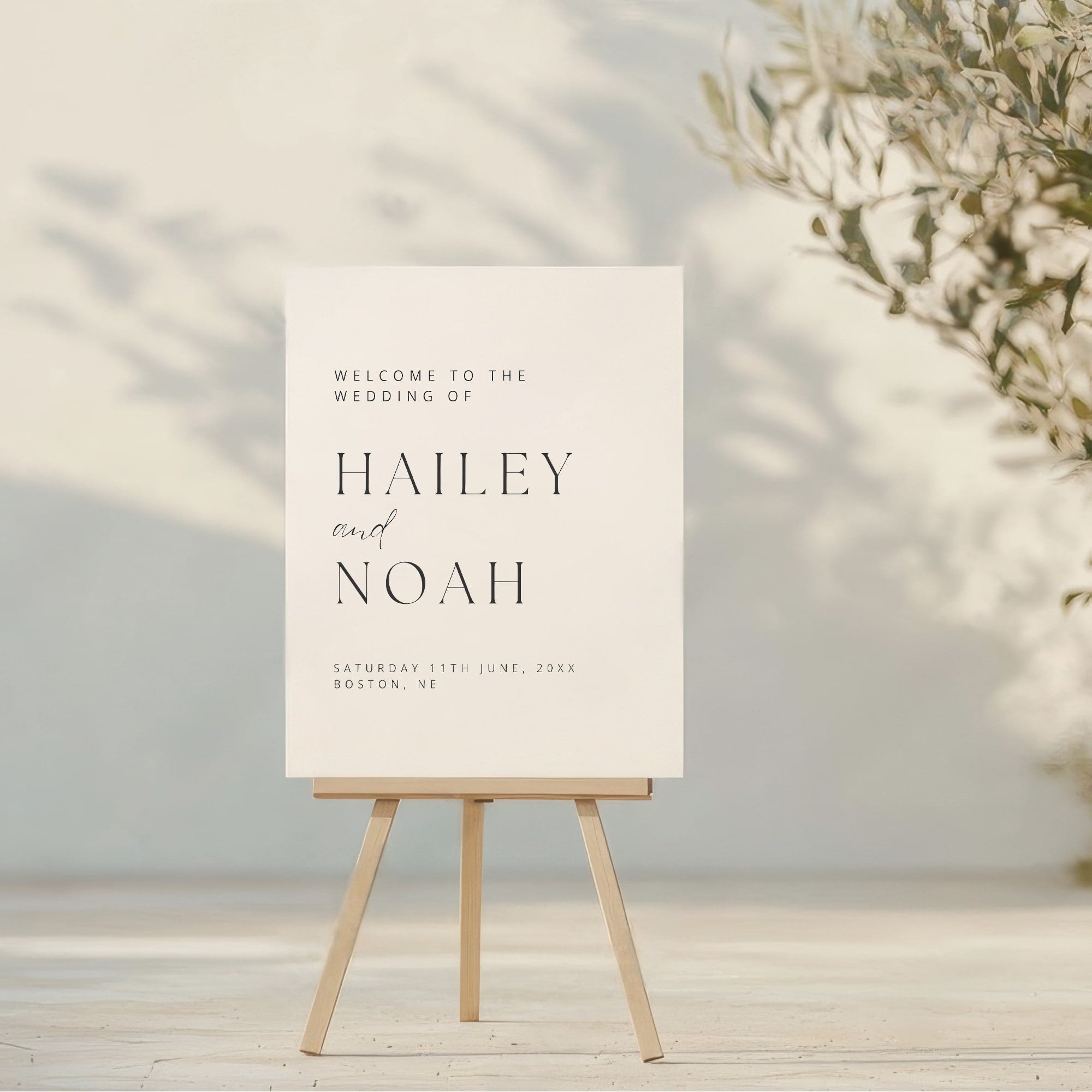 Personalized wedding welcome sign with custom names and date