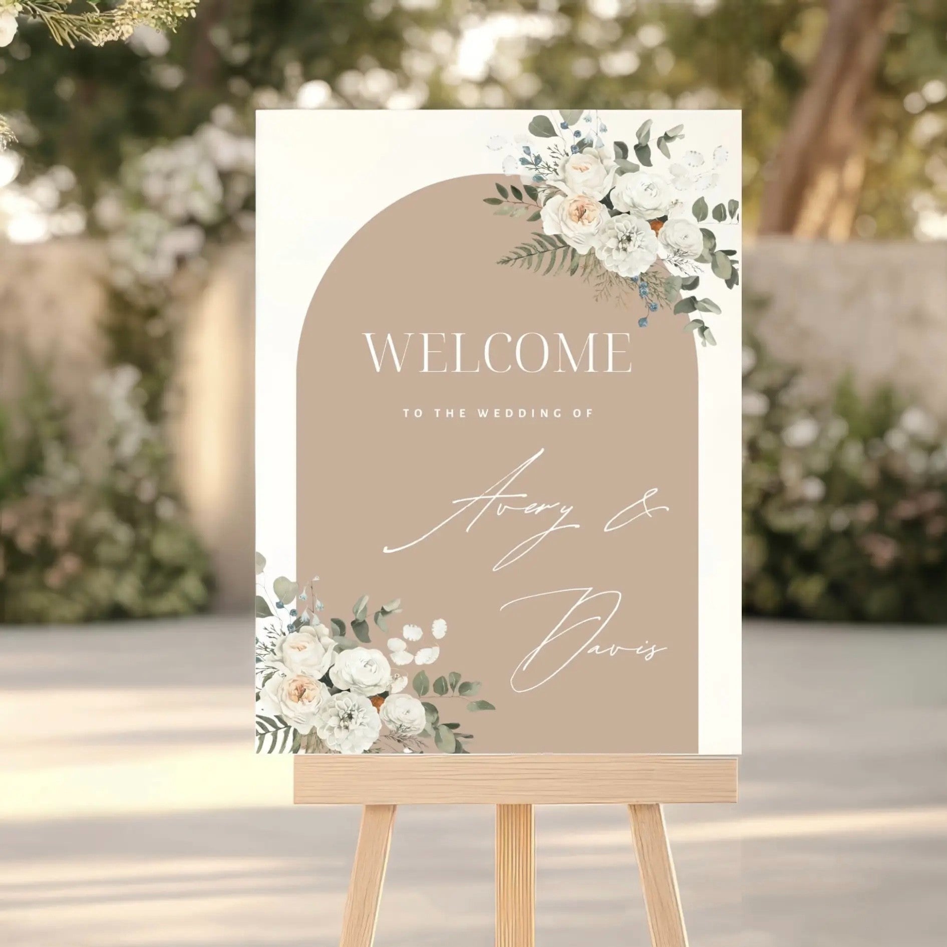 Personalized Wedding Welcome Sign with Floral Design