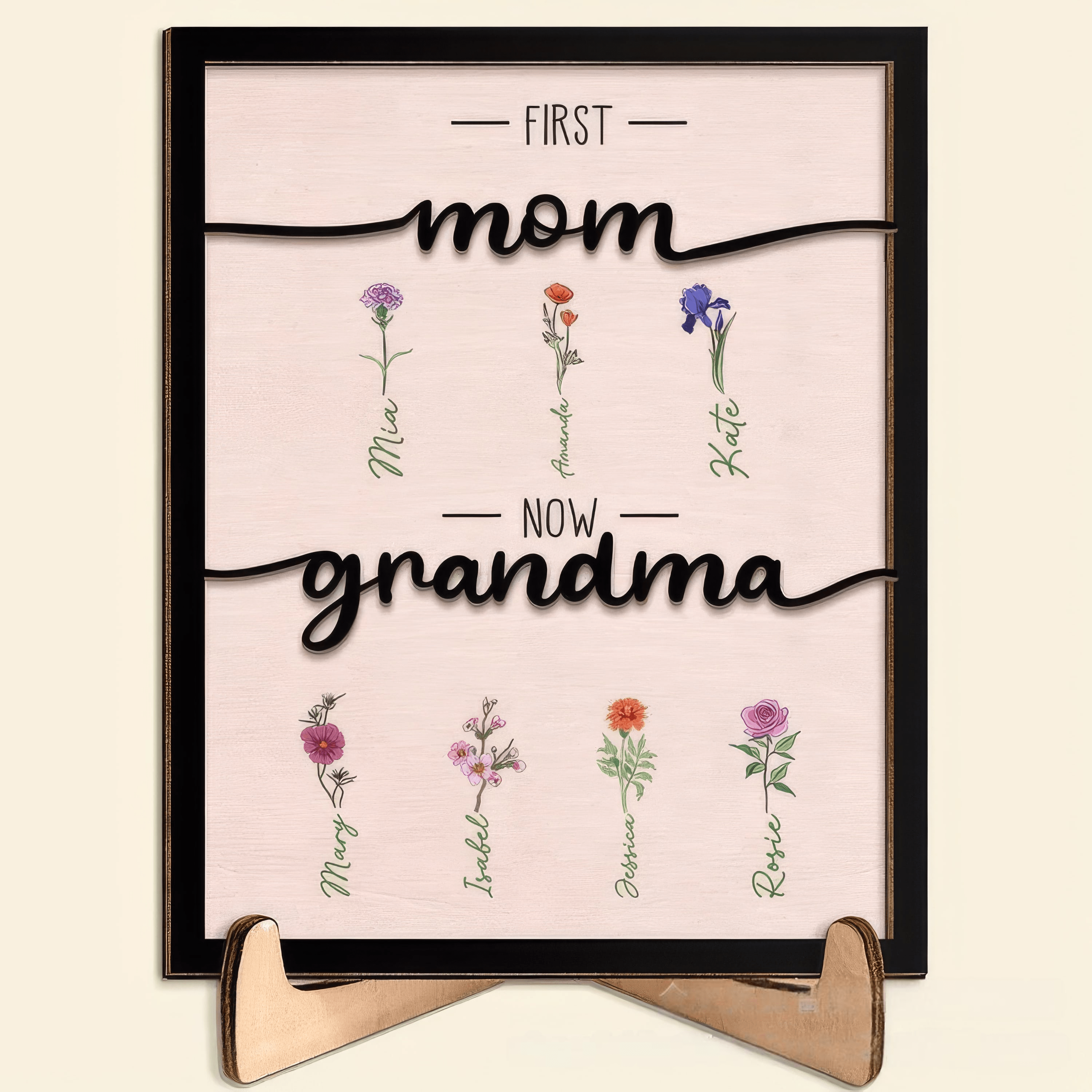 Grandma's Garden Family Tree - Personalized Birth Flower Name Sign Display (7'' x 9.5'')