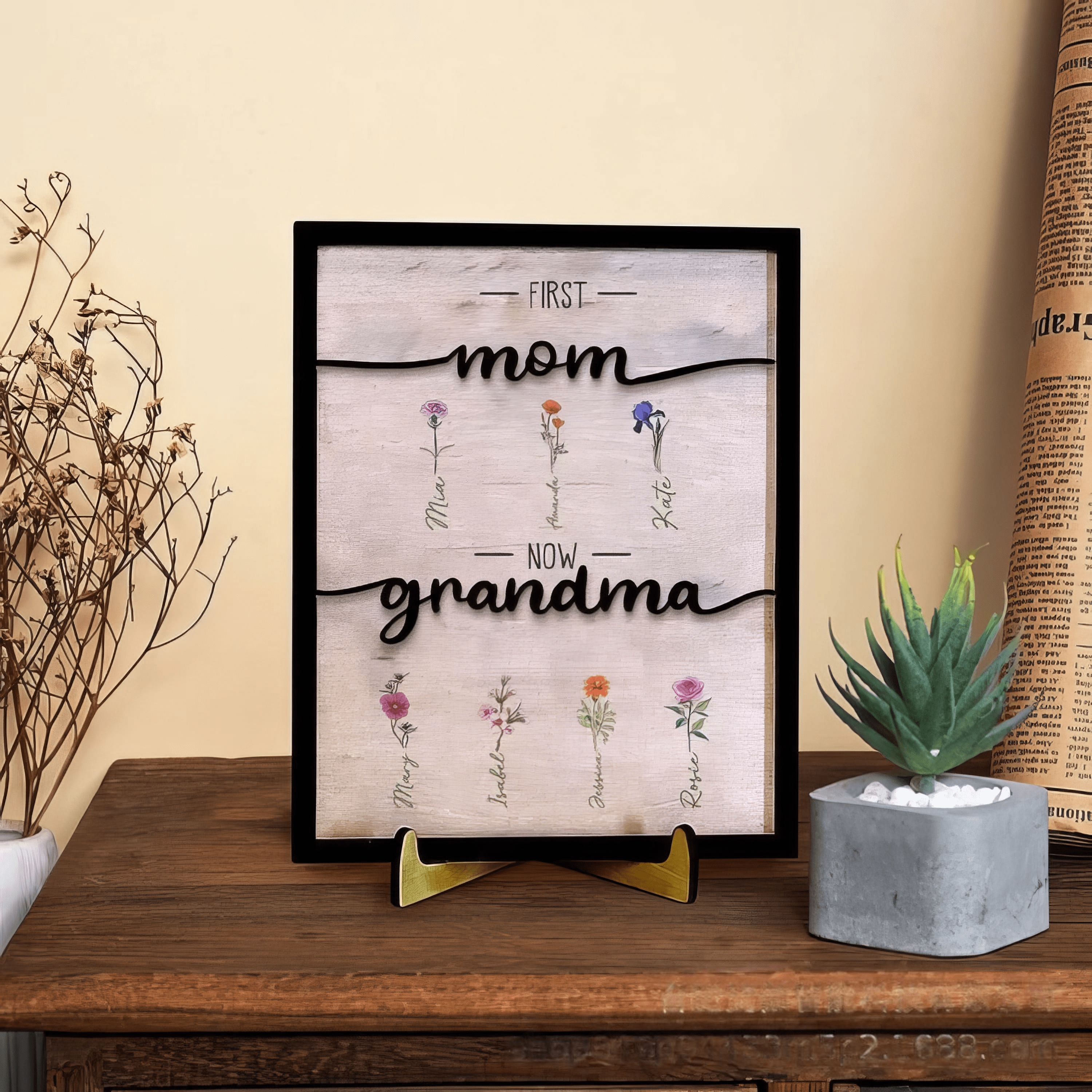 Grandma's Garden Family Tree - Personalized Birth Flower Name Sign Display (7'' x 9.5'')