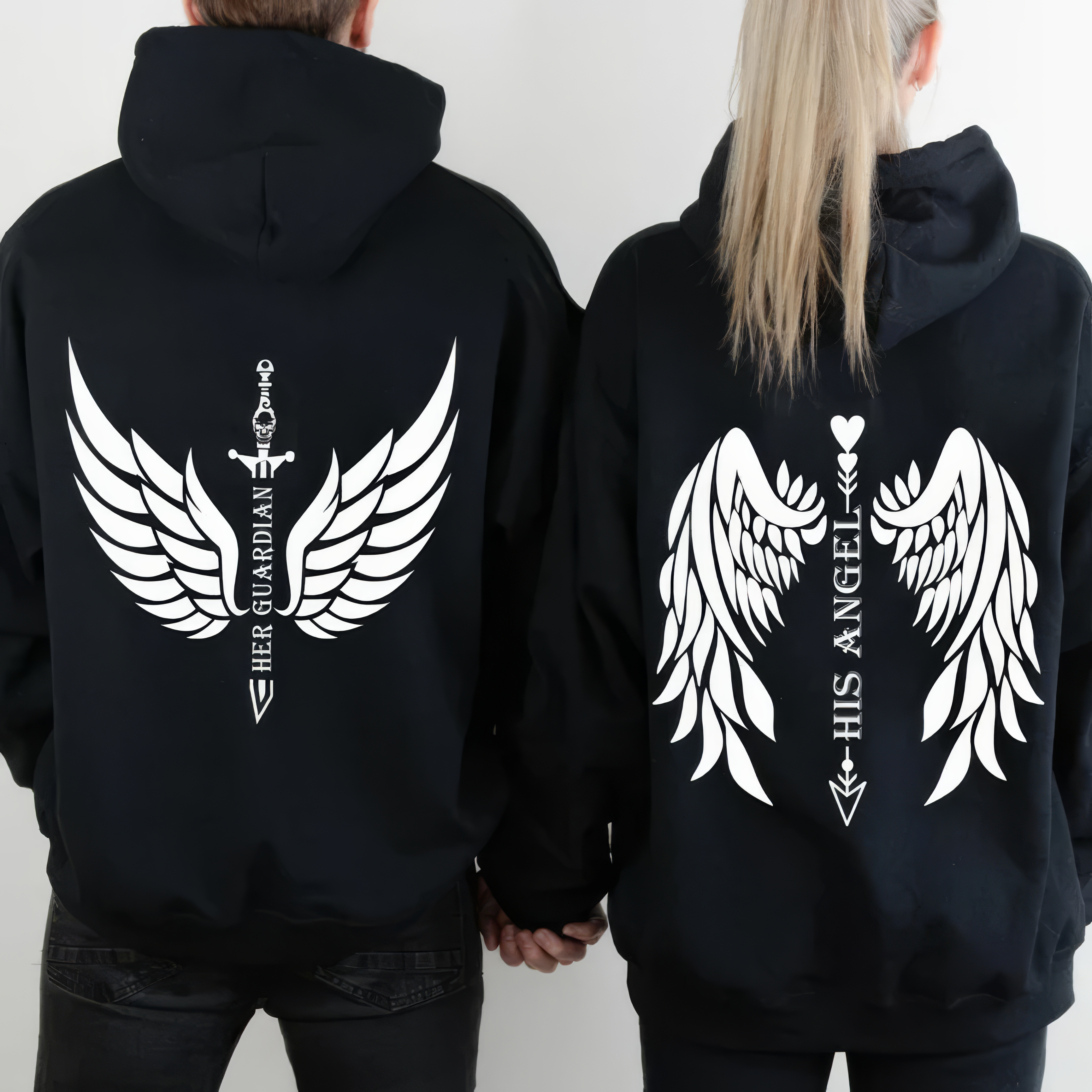 Matching Couple Hoodies - Guardian Angel Custom Embroidered Custom Couple Hoodies