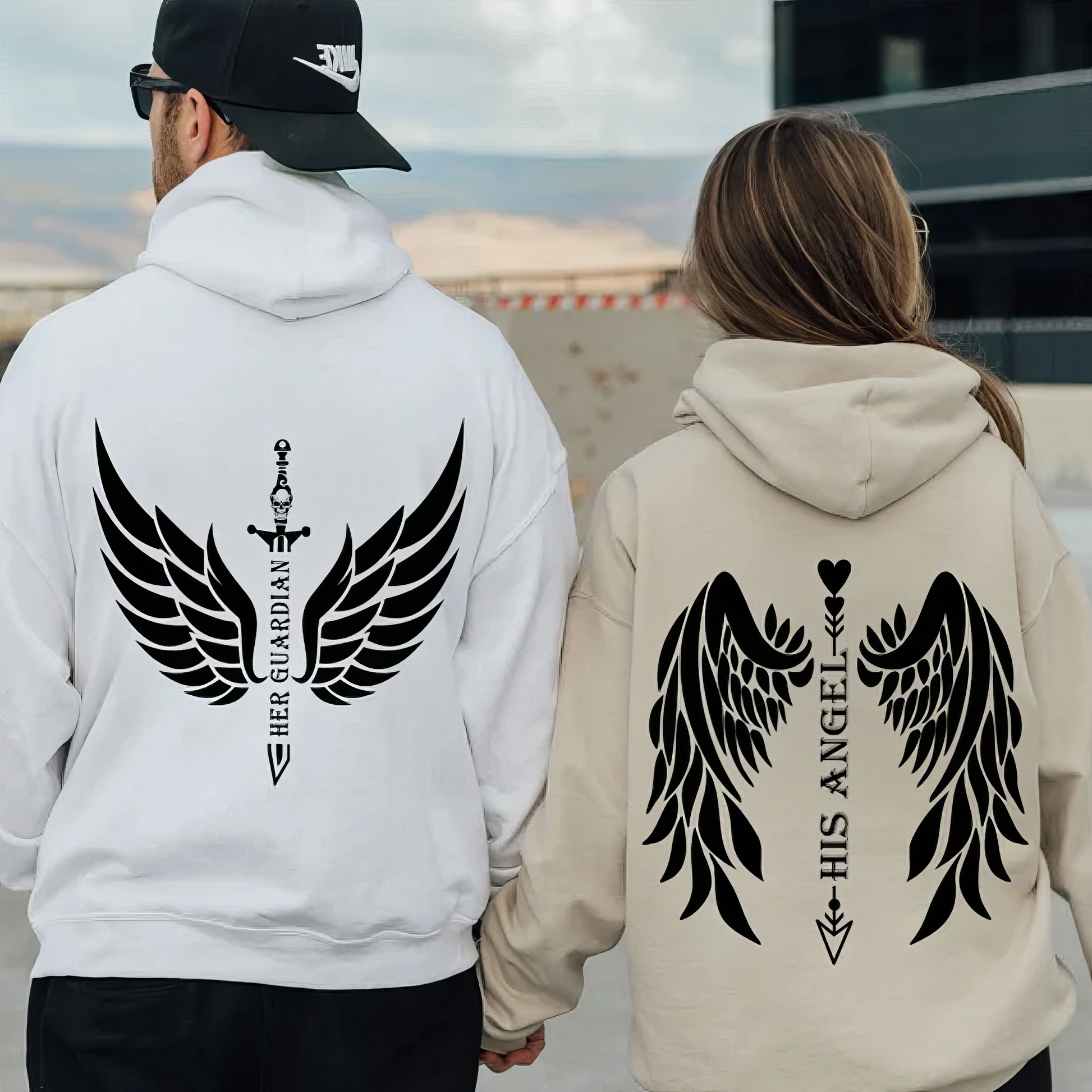 Matching Couple Hoodies - Guardian Angel Custom Embroidered Hoodies for Couples