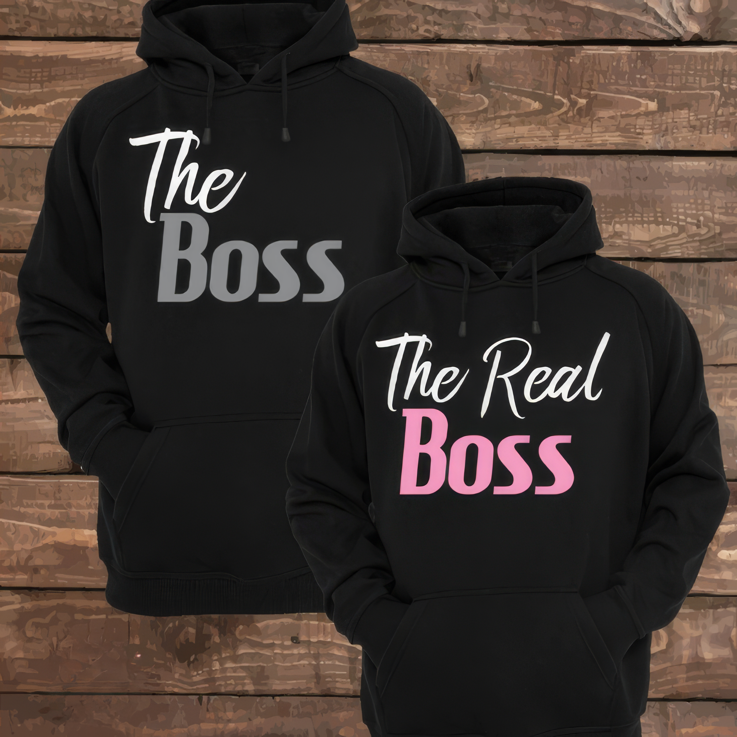 Matching Couple Hoodies - The Boss & The Real Boss Custom Embroidered Couples Matching Hoodies