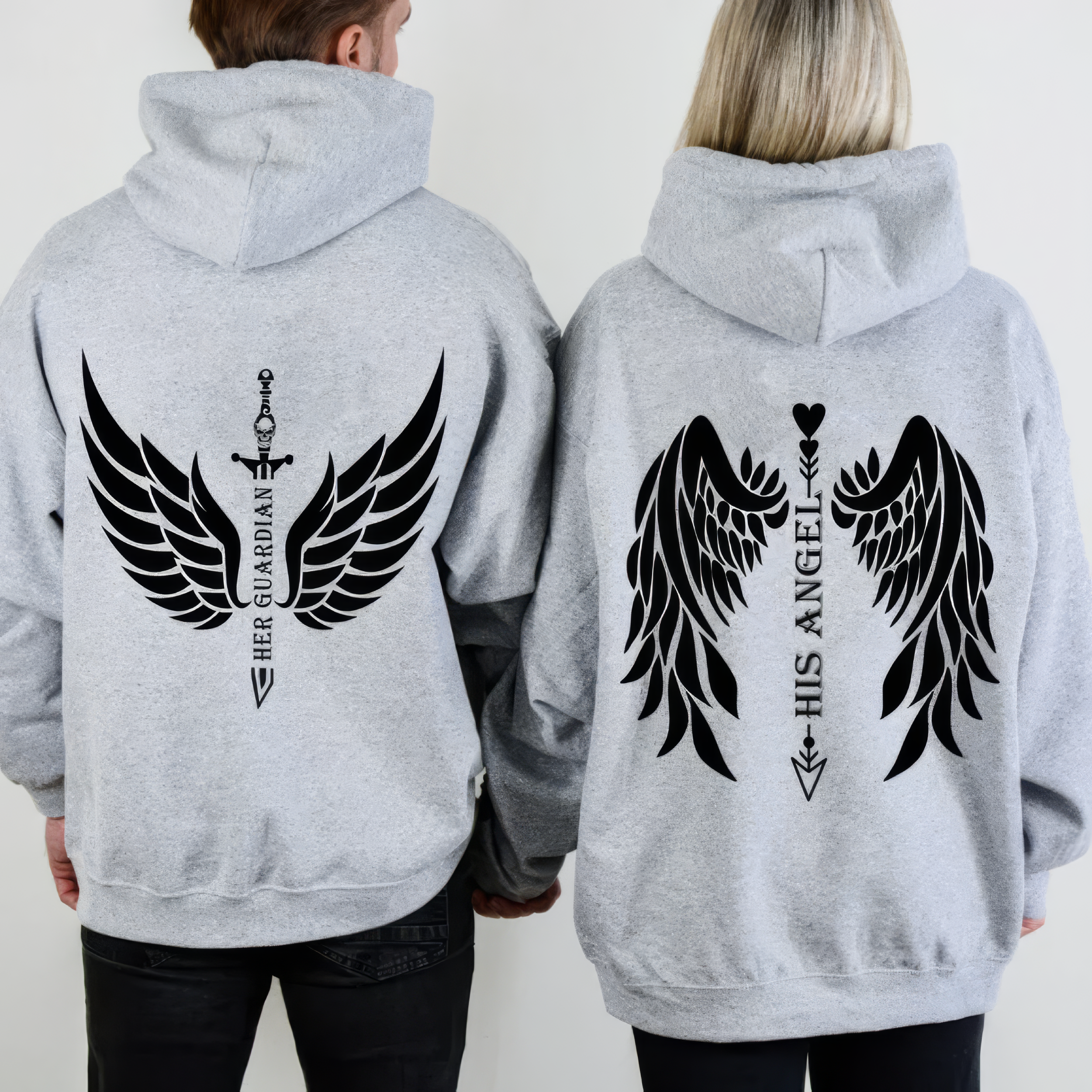 Matching Couple Hoodies - Guardian Angel Custom Embroidered Couples matching hoodies