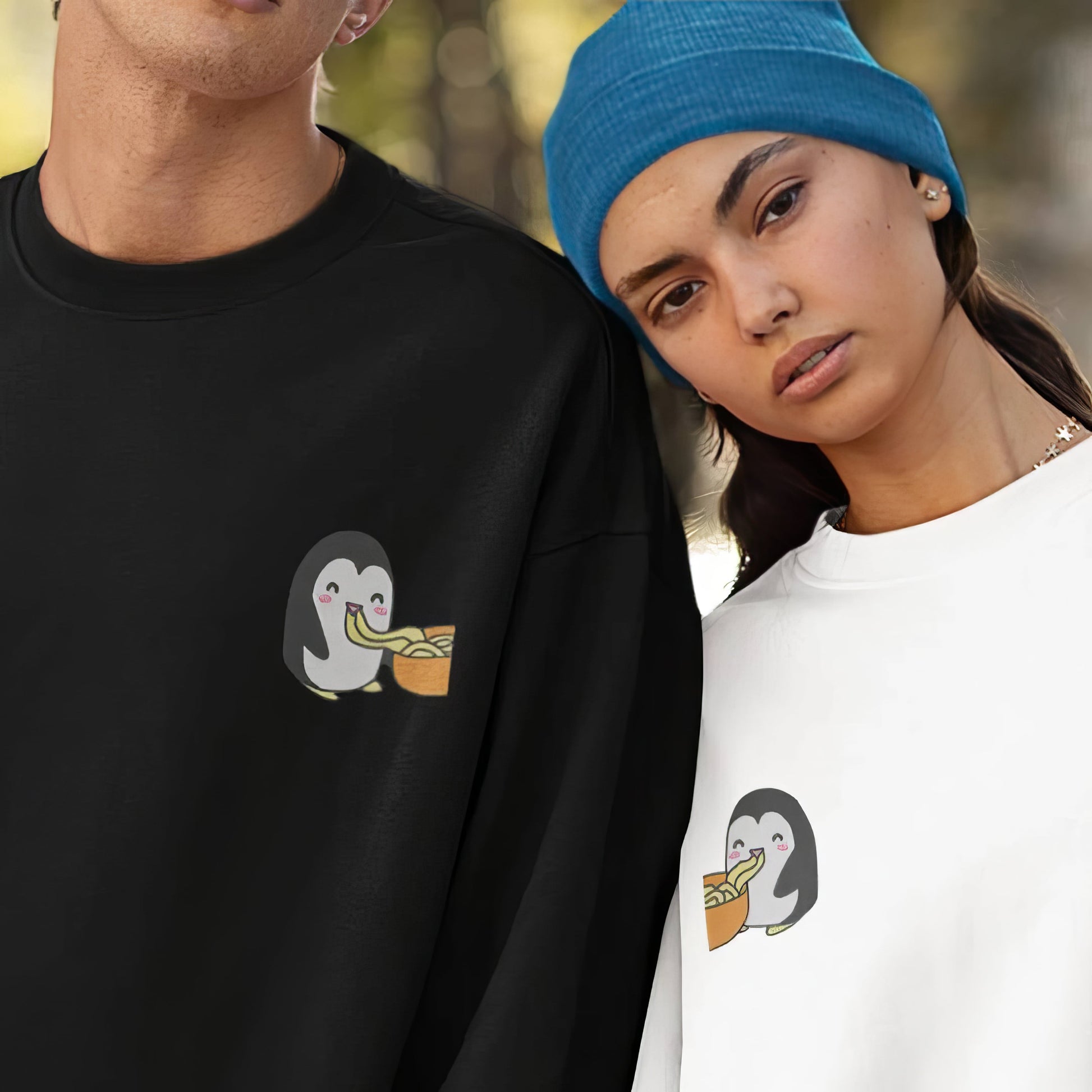 Matching Couple Hoodies featuring a playful penguin design, perfect for couples matching hoodies.