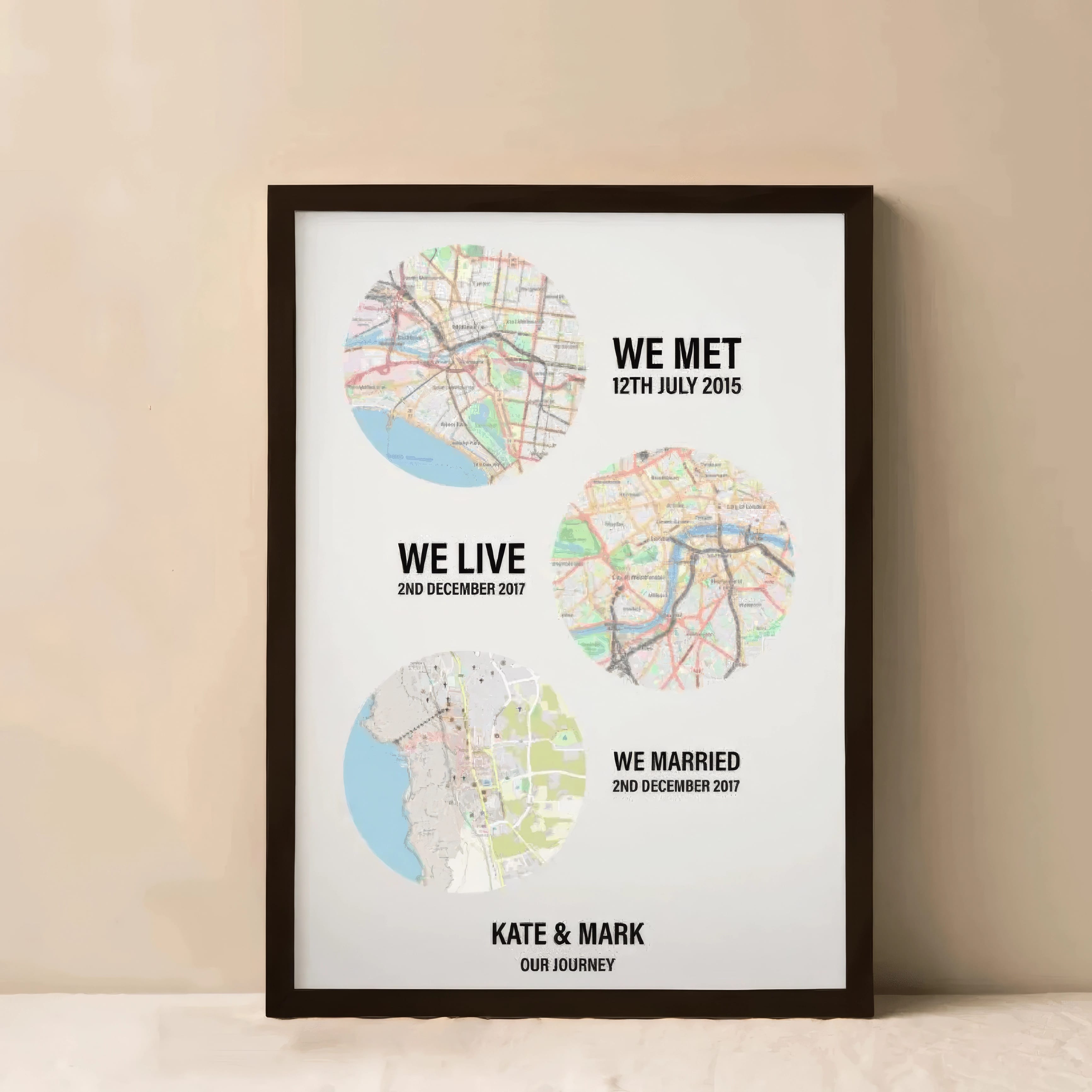 Personalized Couple Location Map Wall Art
