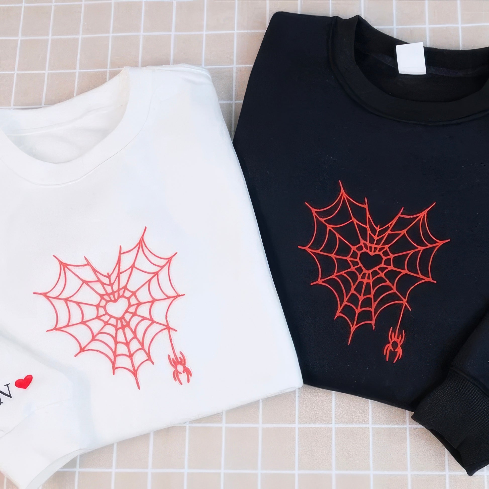 Matching Couple Hoodies - Custom Embroidered Spider Web Sweatshirts Unique Gift For Couples