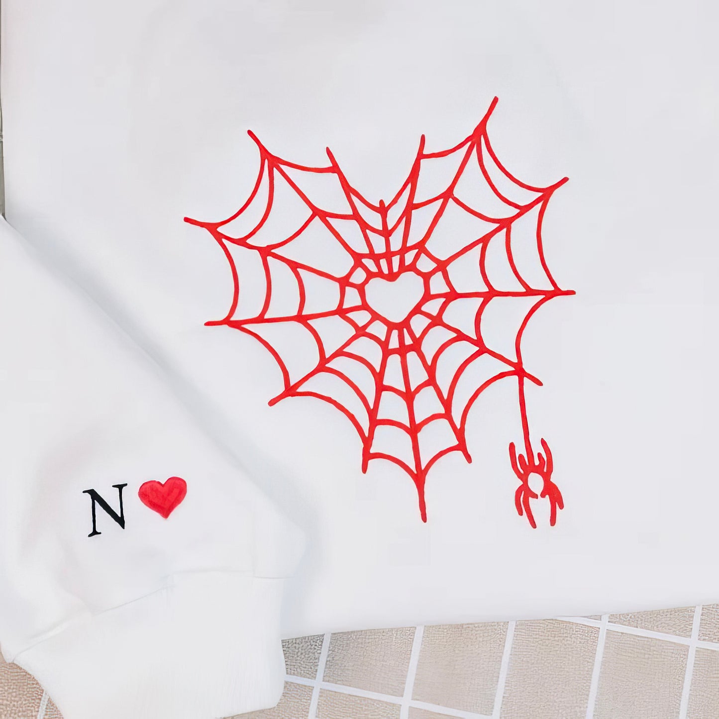 Matching Couple Hoodies - Custom Embroidered Spider Web Sweatshirts Unique Gift For Couples