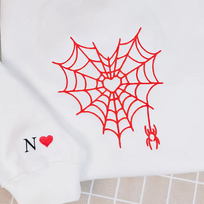 Matching Couple Hoodies - Custom Embroidered Spider Web Sweatshirts Unique Gift For Couples