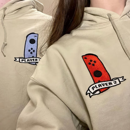 Matching Couple Hoodies - Custom Embroidered Player 1 Player 2 Sweatshirts Unique Gift For Couples