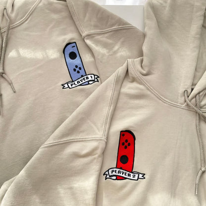 Matching Couple Hoodies - Custom Embroidered Player 1 Player 2 Sweatshirts Unique Gift For Couples