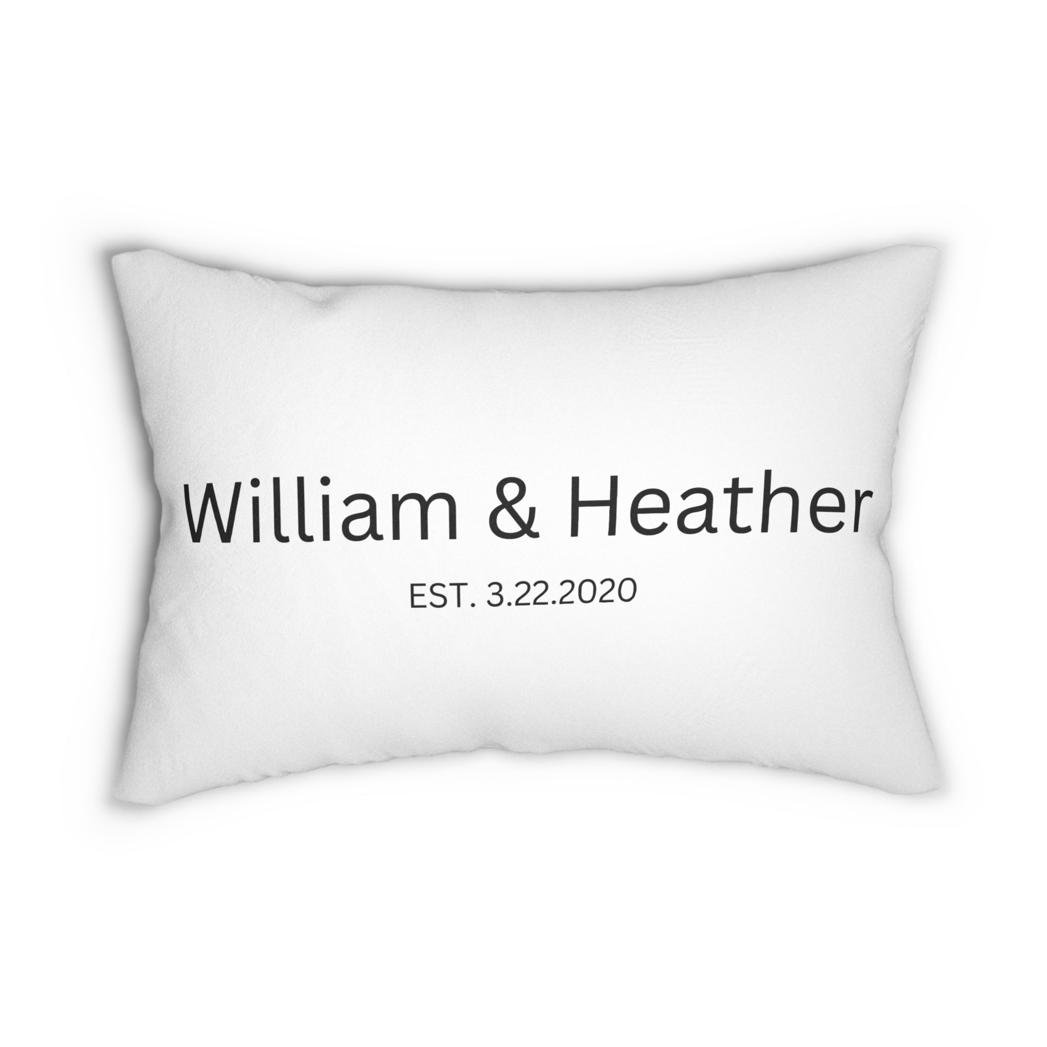 Elegant white custom pillow with names and date of establishment