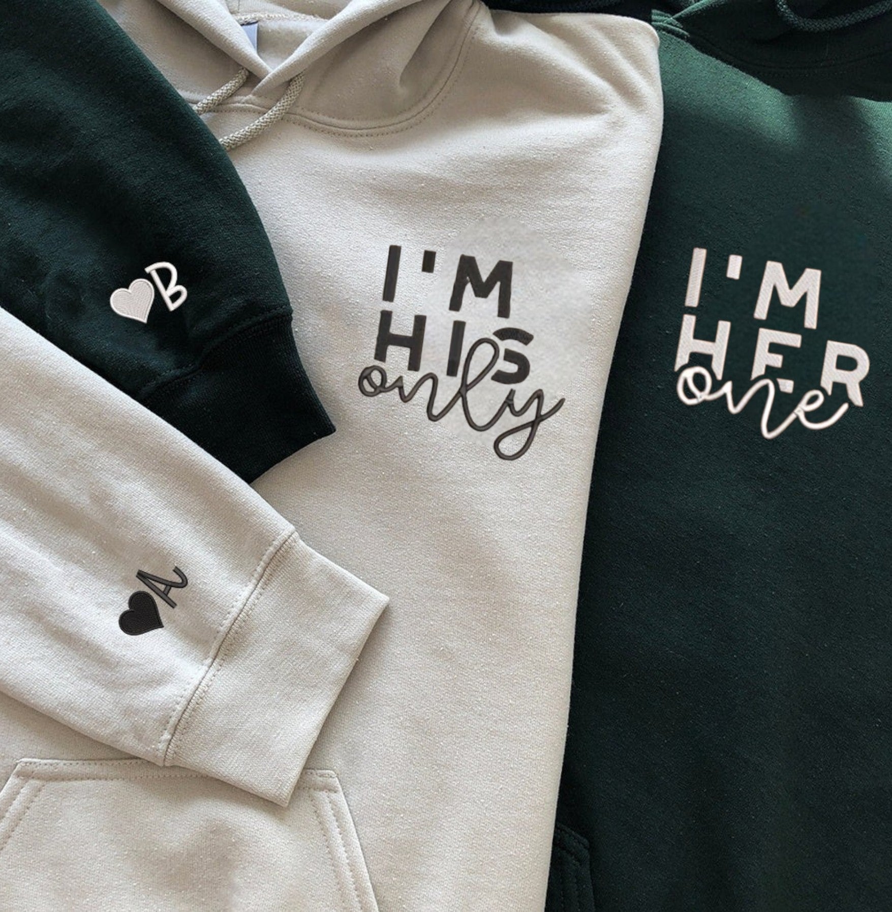 I’m His Only & I’m Her One Sweatshirts showcasing meaningful love-themed designs.