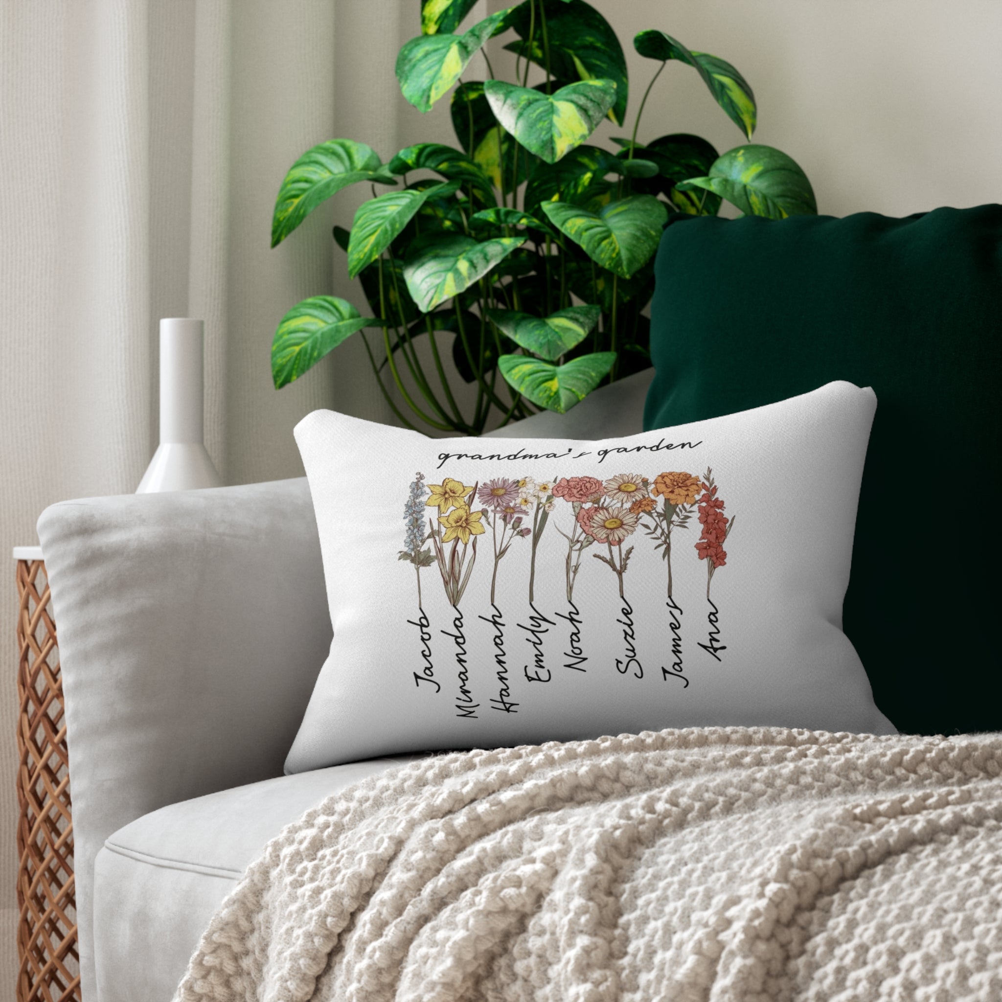 Grandma's Garden Floral Pillow with family names