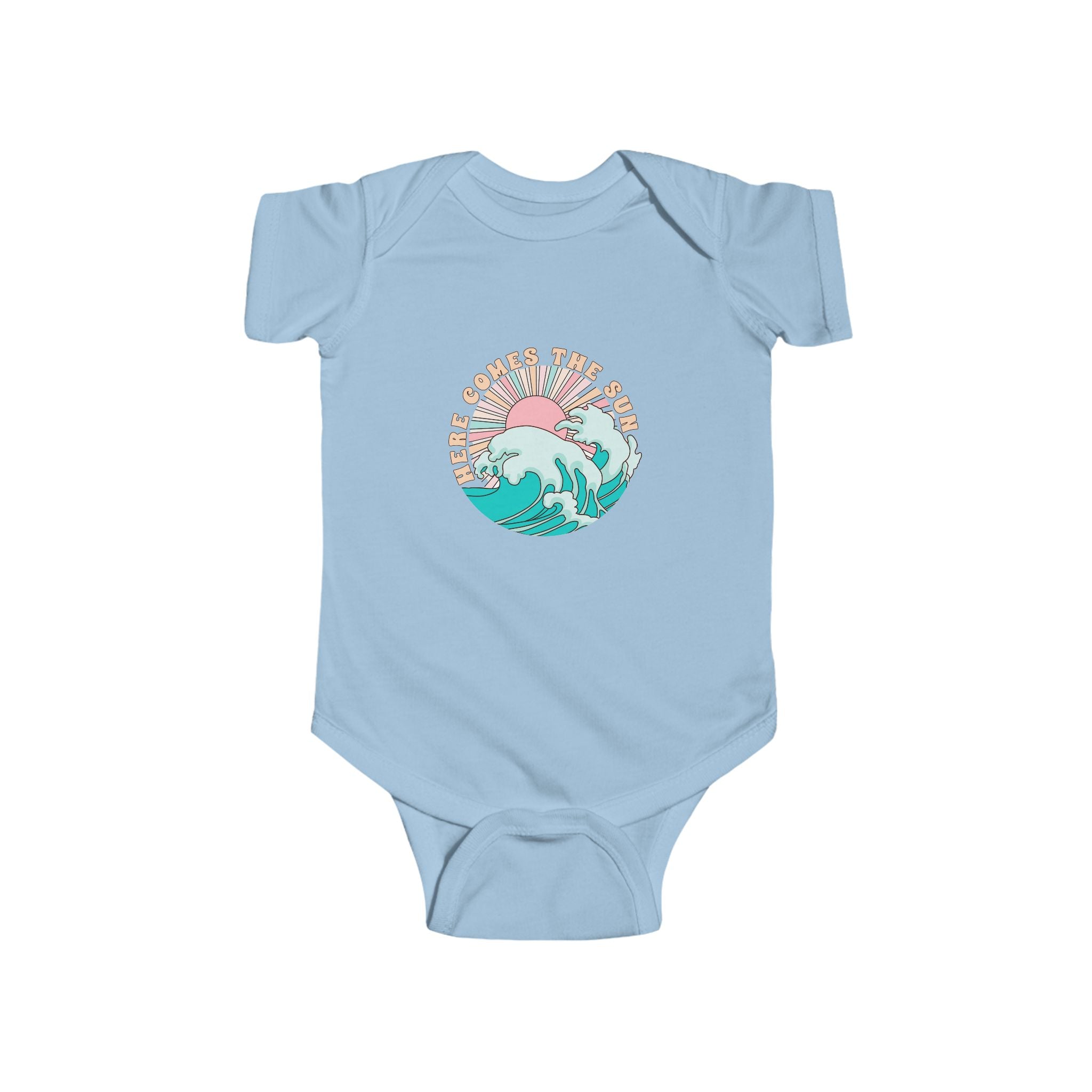 Adorable newborn romper with sunshine-inspired retro artwork