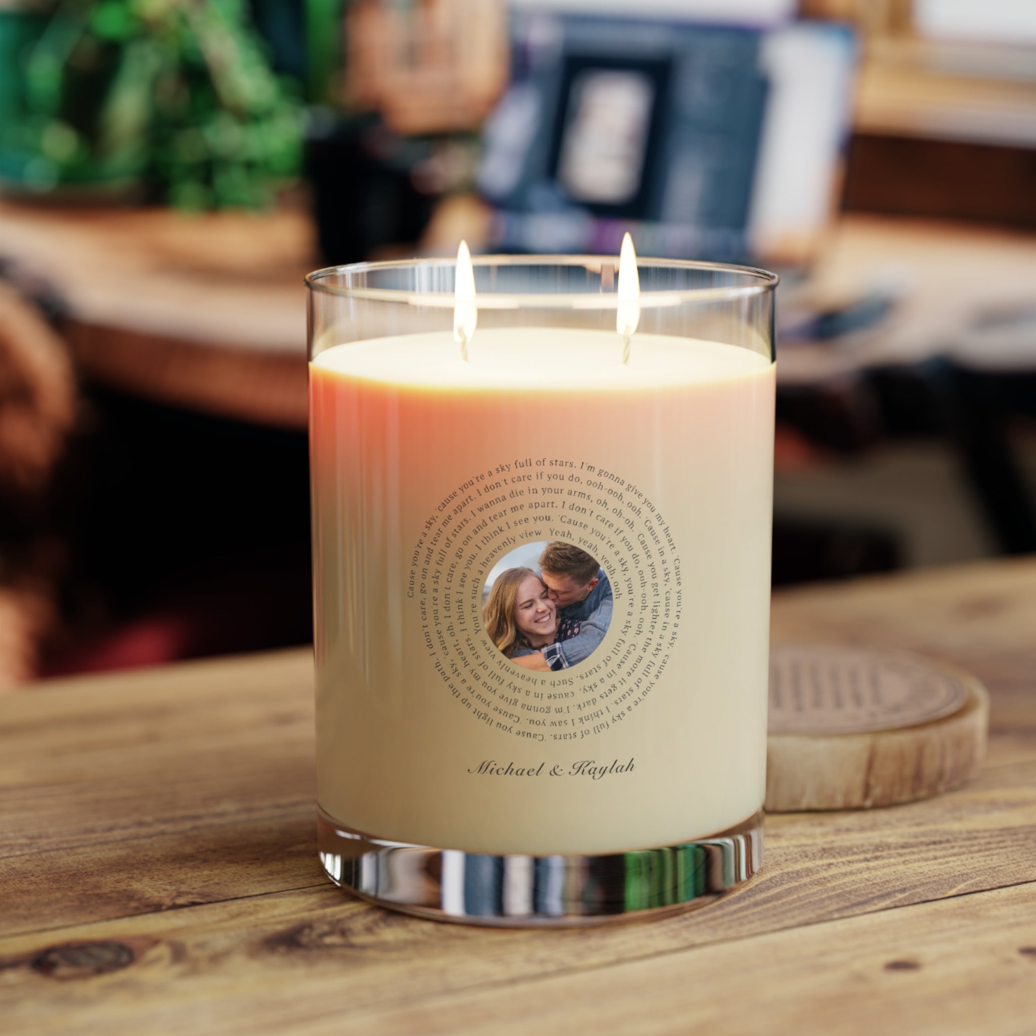 Romantic 'Forever Yours' candle with dual wicks for a cozy glow