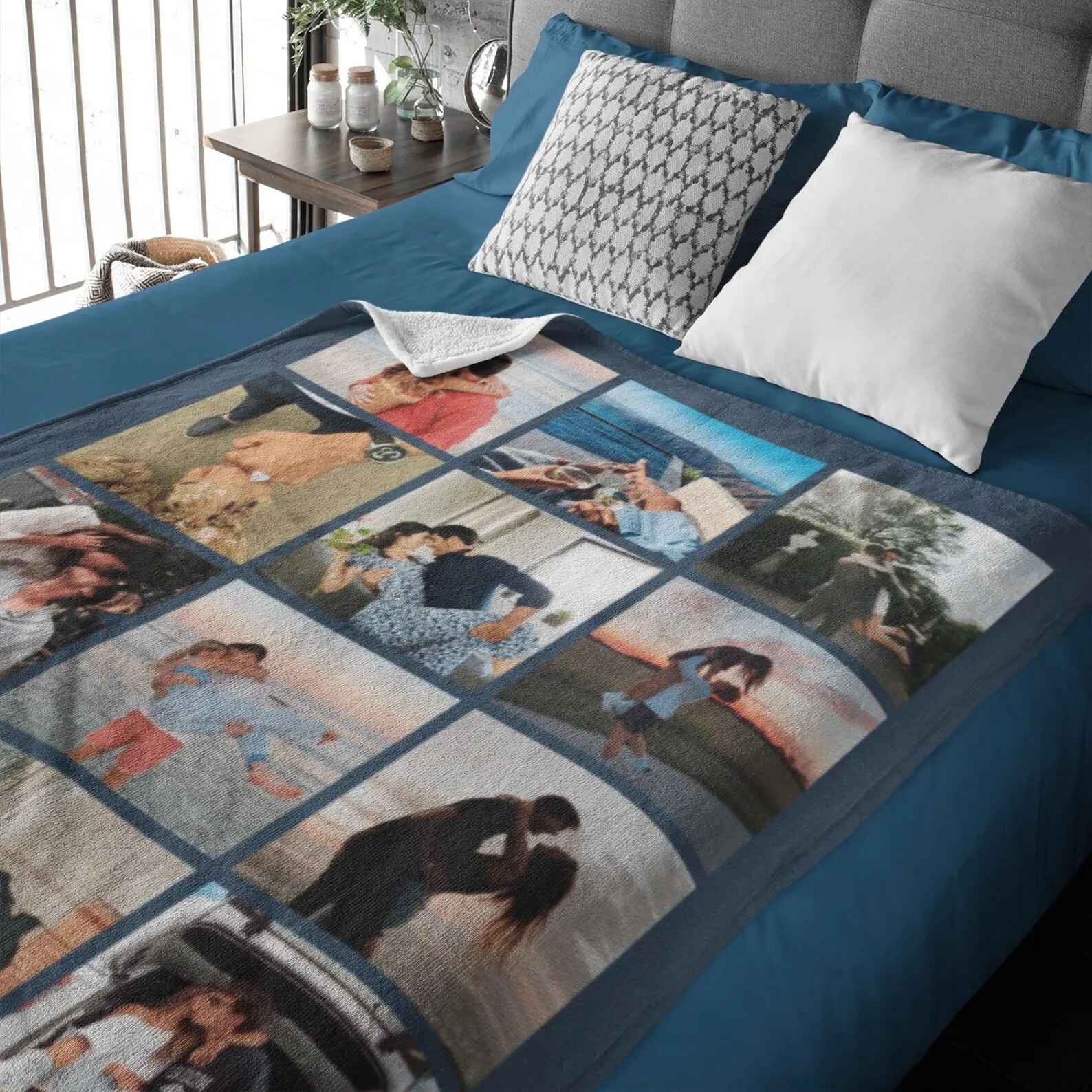 Custom Wedding Photo Collage Polyester Blanket - Personalized Gift for Couples