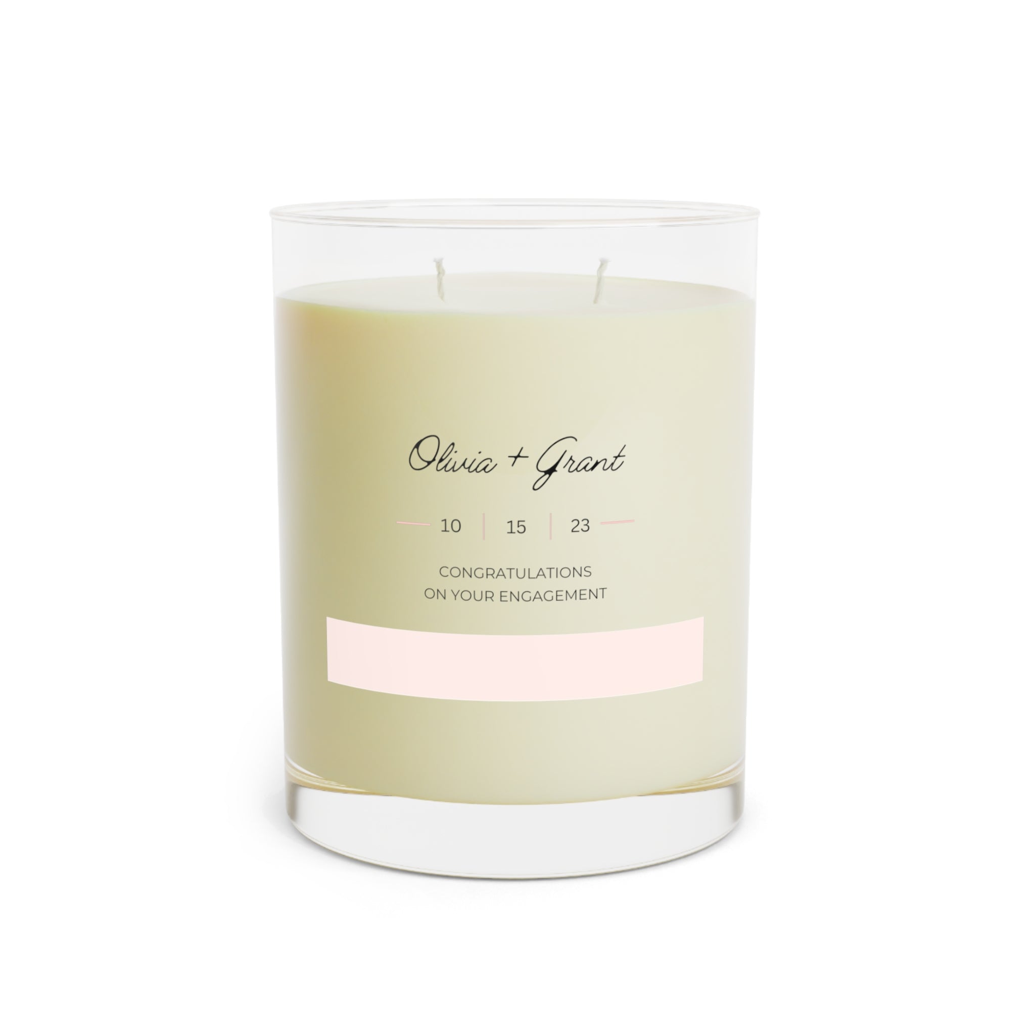 Elegant 'Congratulations on Your Engagement' candle with romantic design